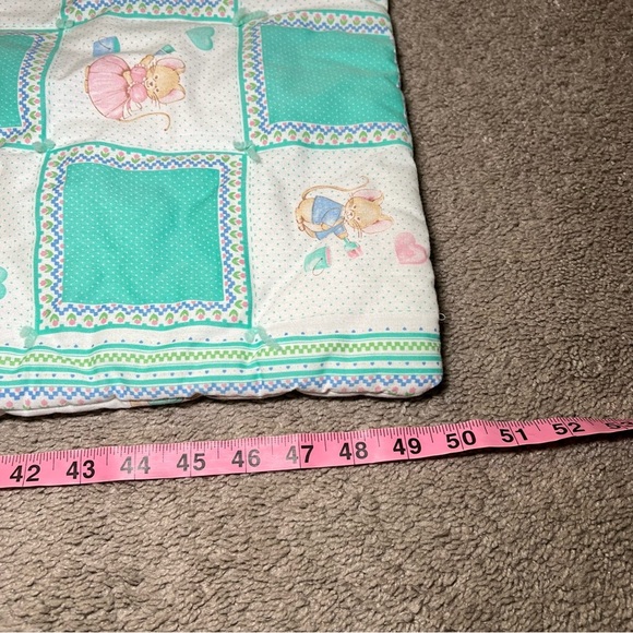 Vintage Baby Quilt Mice Hearts Green Pink 39X50 Nursery Decor Baby Blanket - Picture 5 of 8